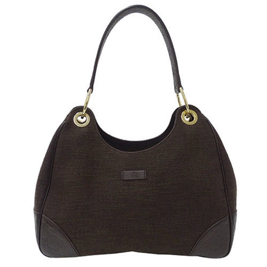 Gucci Dark Brown Canvas Leather Shoulder Bag ()