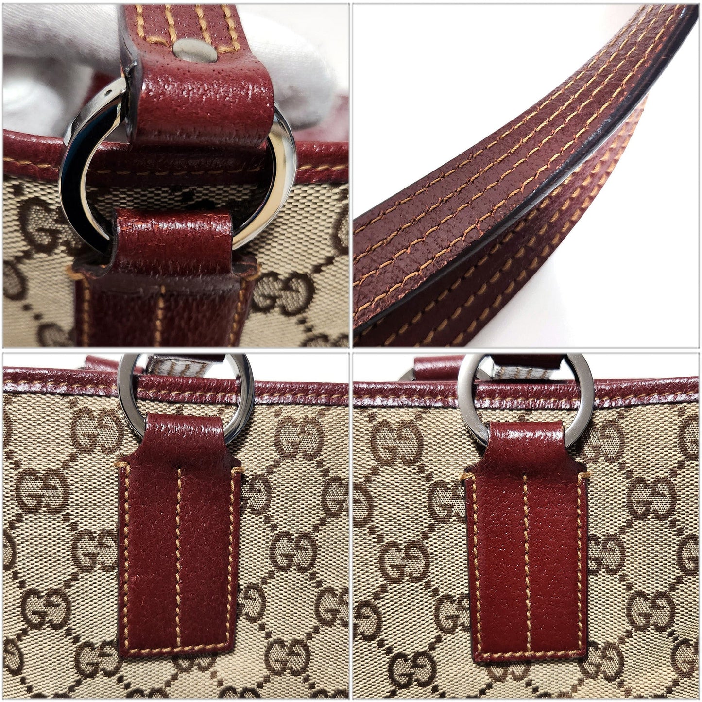 Gucci Gg Canvas Beige Red Color Gg Canvas Handbag Tote Bag