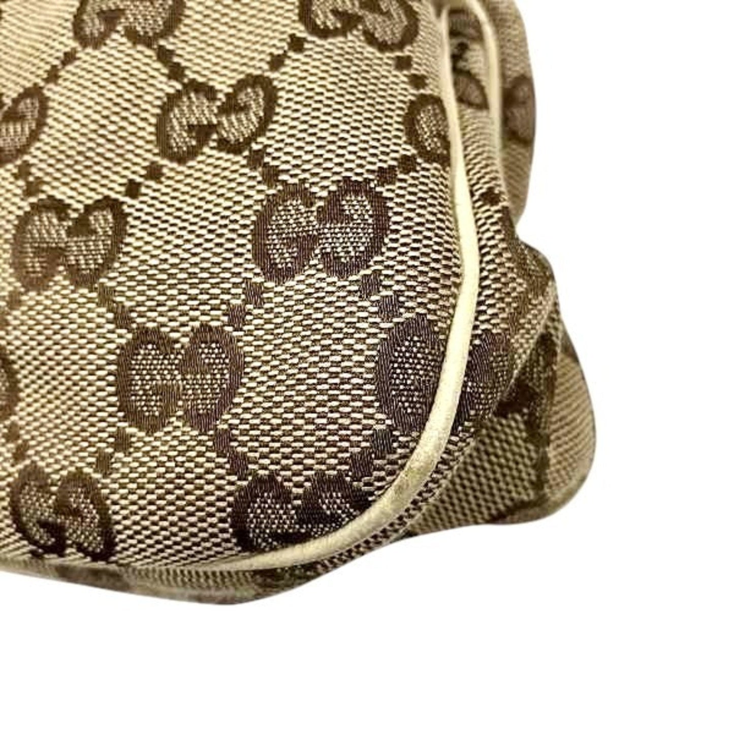 Gucci Beige Ivory Canvas Leather Handbag Tote Bag