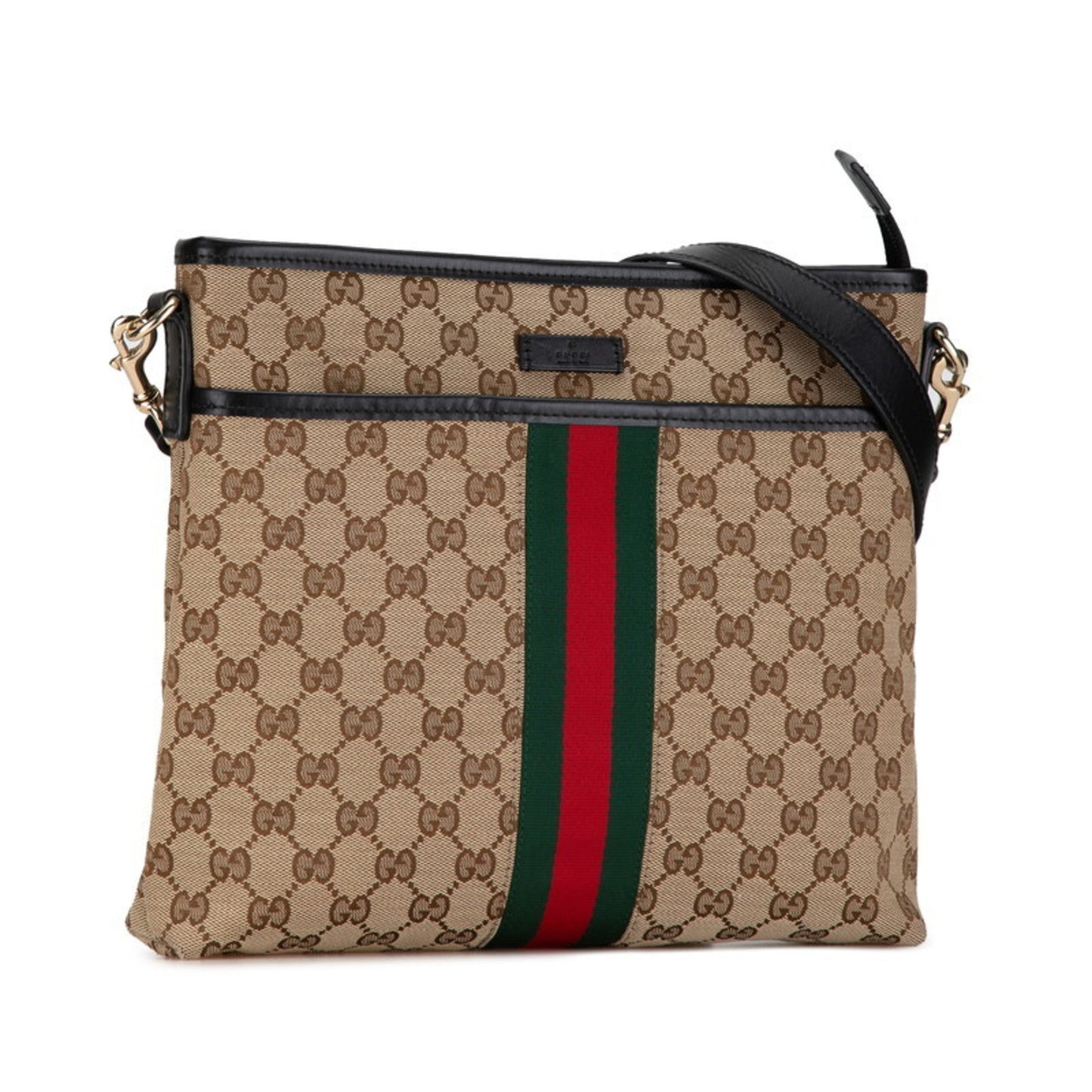 Gucci Beige Black Canvas Leather Shoulder Bag