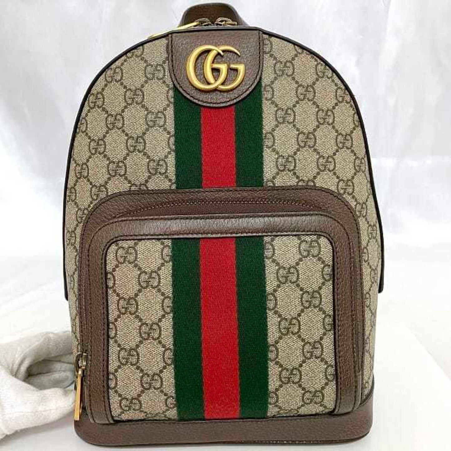 Gucci Beige Brown Green Red Color Pvc Leather Backpack