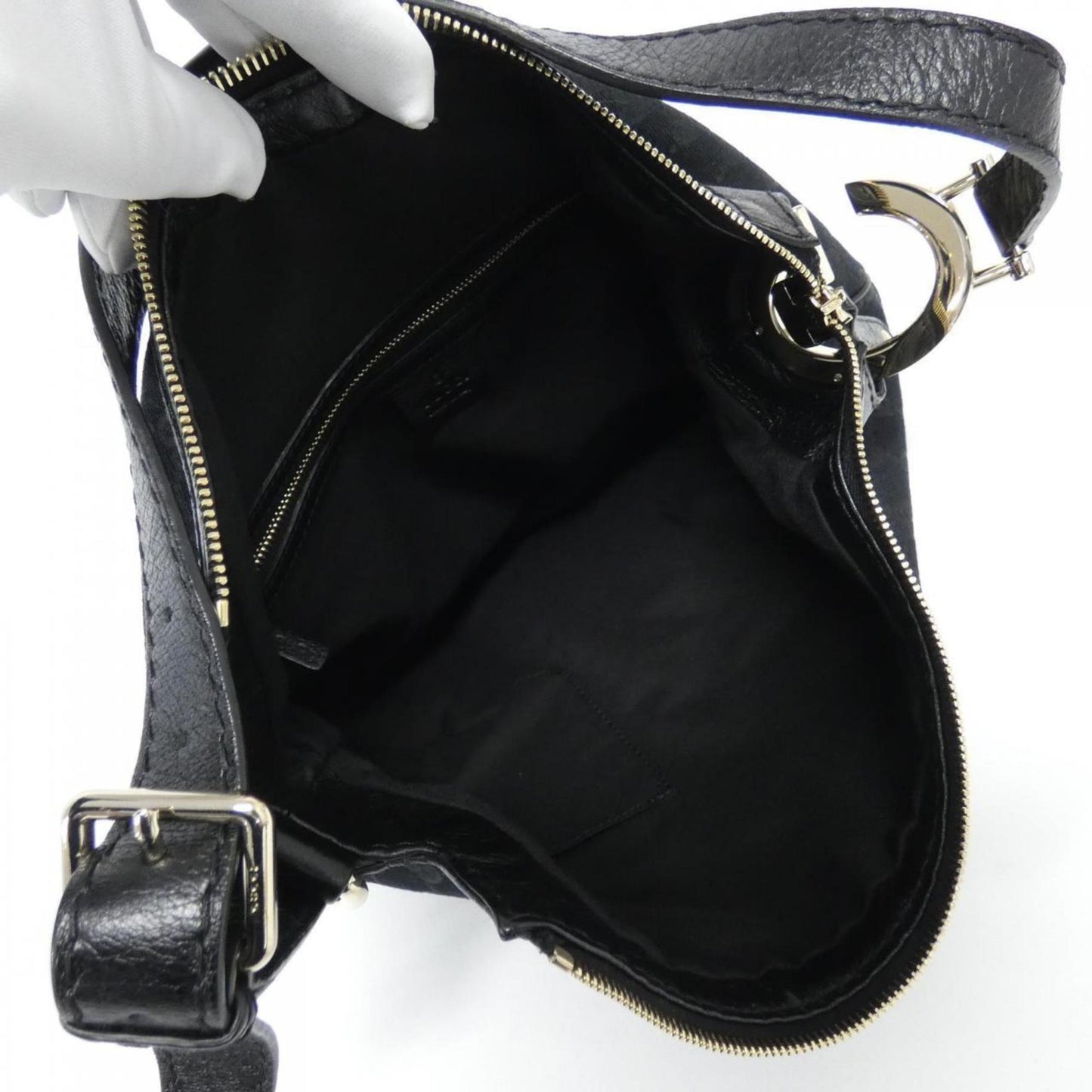 Gucci Black Gg Canvas Leather Shoulder Bag