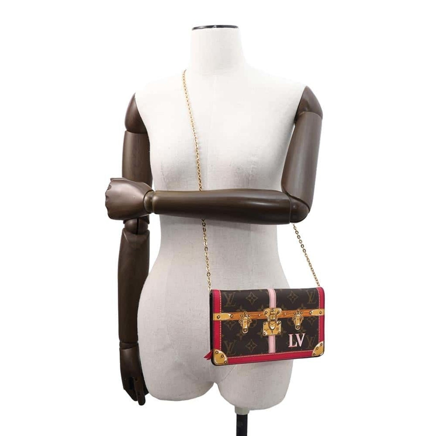 Louis Vuitton Brown Fuchsia Pink Monogram Chain/Shoulder Wallet