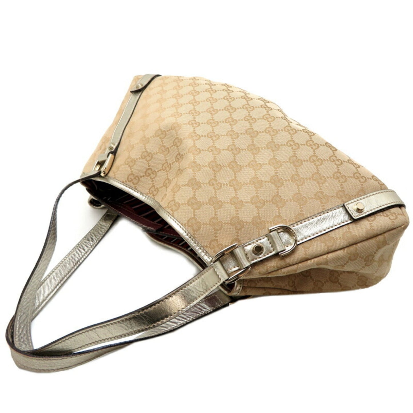 Gucci Abbey Beige Gg Canvas Leather Tote Bag