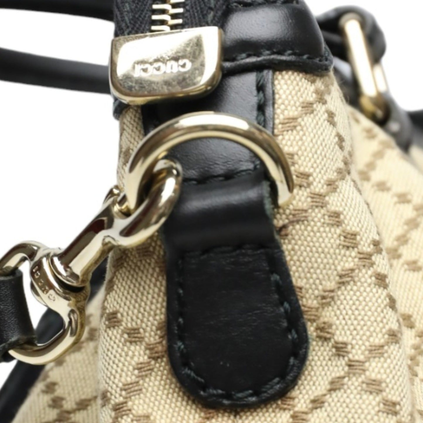 Gucci Beige Black Canvas Shoulder Bag