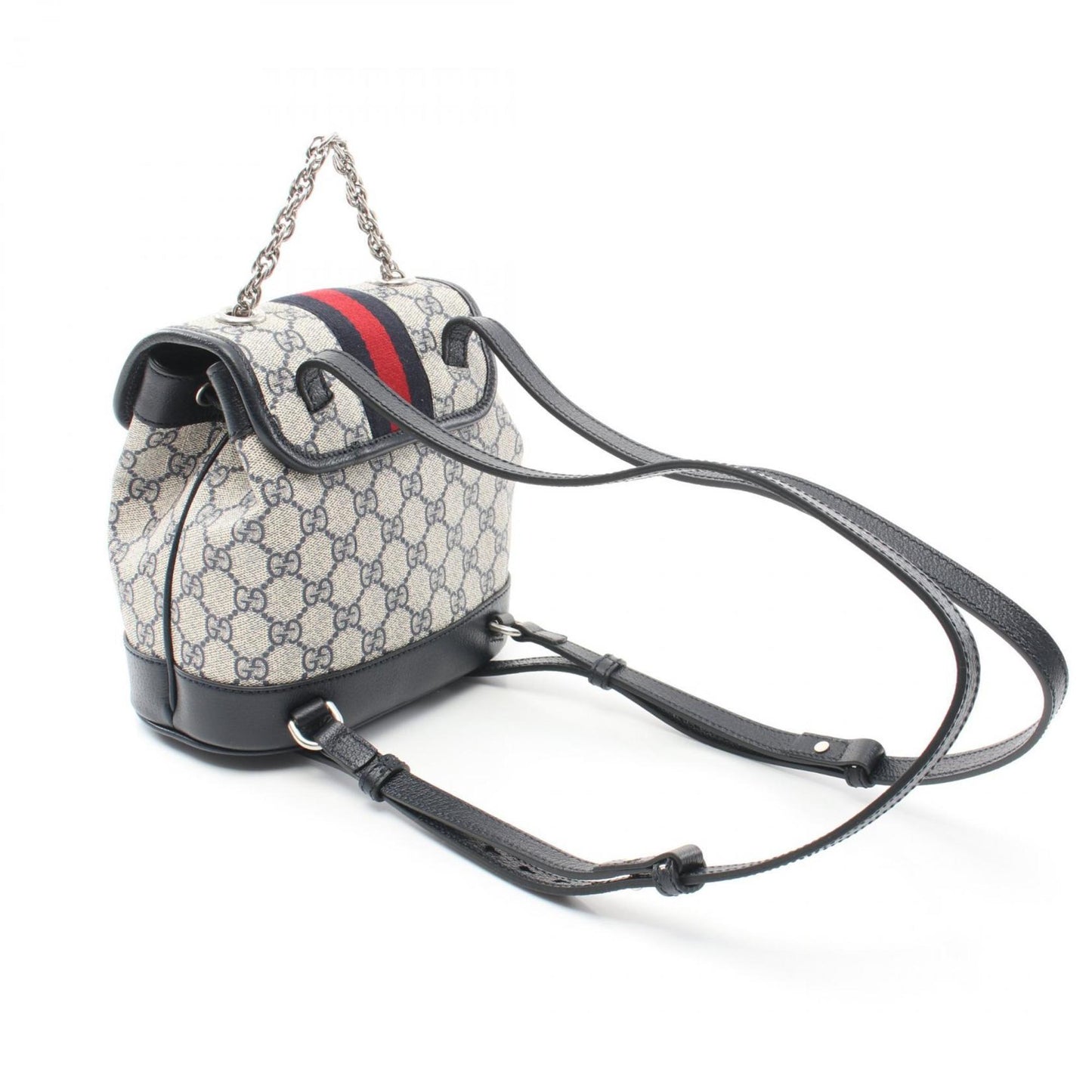 Gucci Navy White Pvc Coated Canvas Leather Backpack