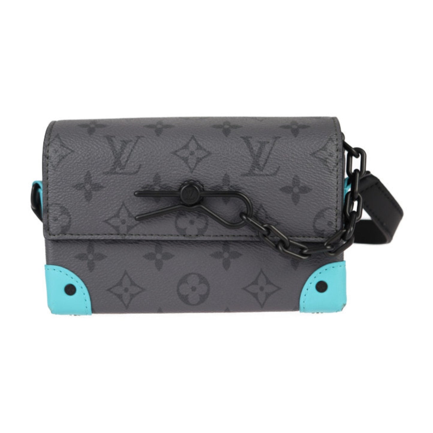 Louis Vuitton Black Blue Gray Pvc Leather Handbag Pochette Shoulder Bag ()
