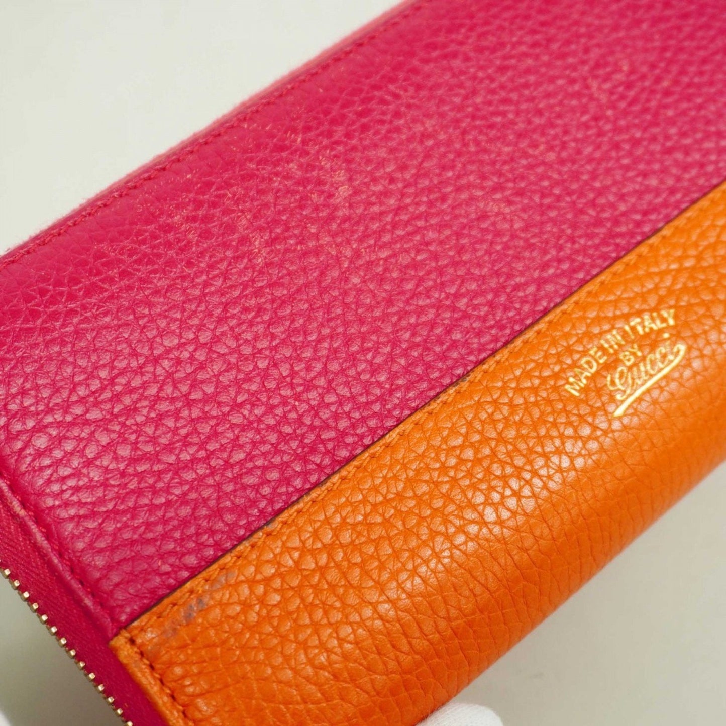 Gucci Orange Pink Leather Long Wallet (Bi-Fold)