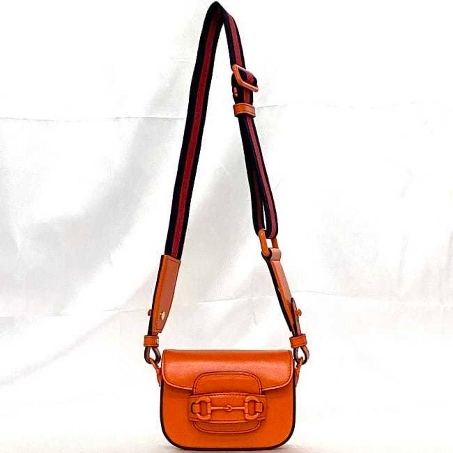Gucci Horsebit Orange Leather Canvas Shoulder Bag