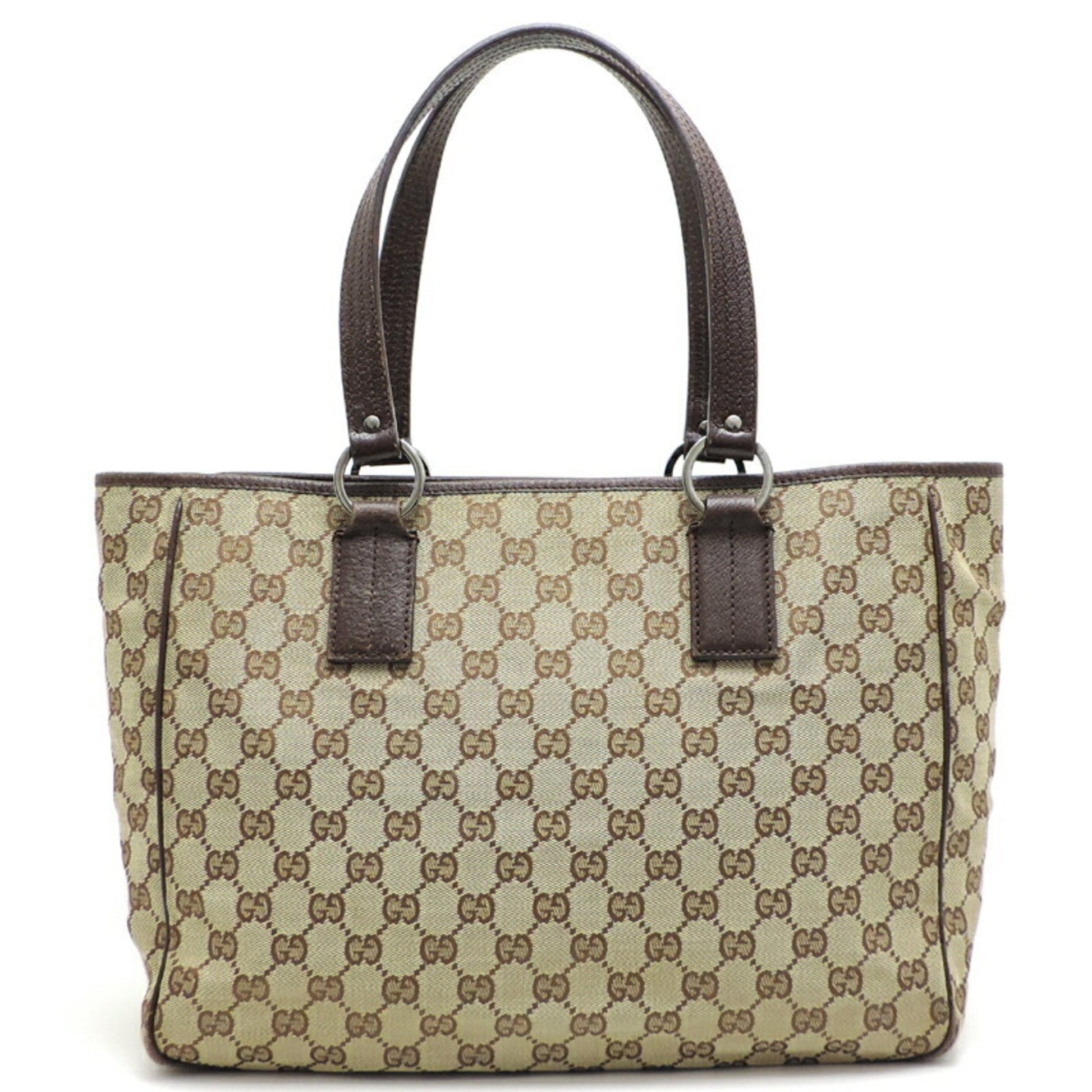 Gucci Gg Canvas Beige Brown Gg Canvas Leather Tote Bag ()