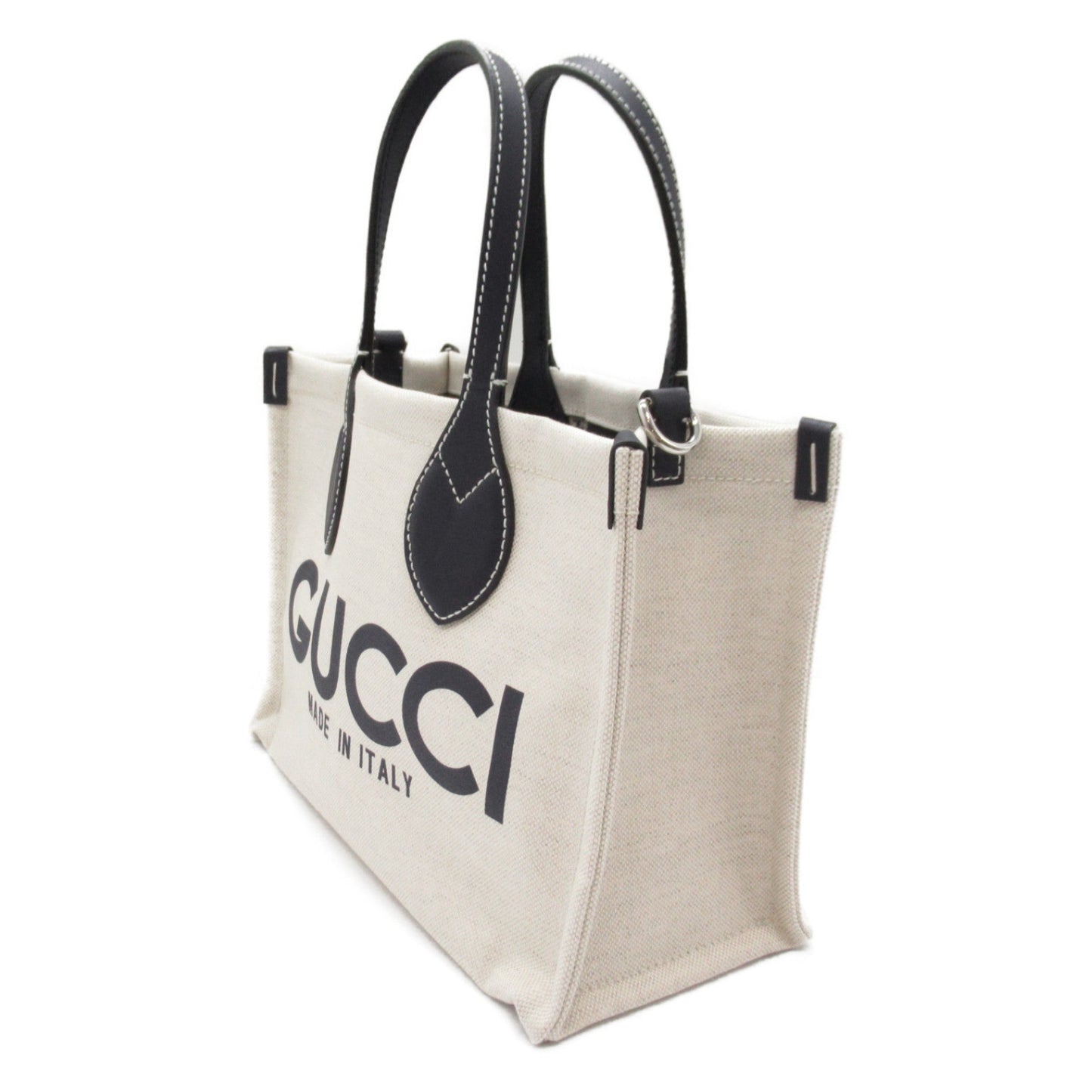 Gucci Navy Canvas Leather Tote Bag