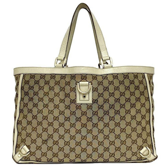 Gucci Beige Canvas Leather Tote Bag ()
