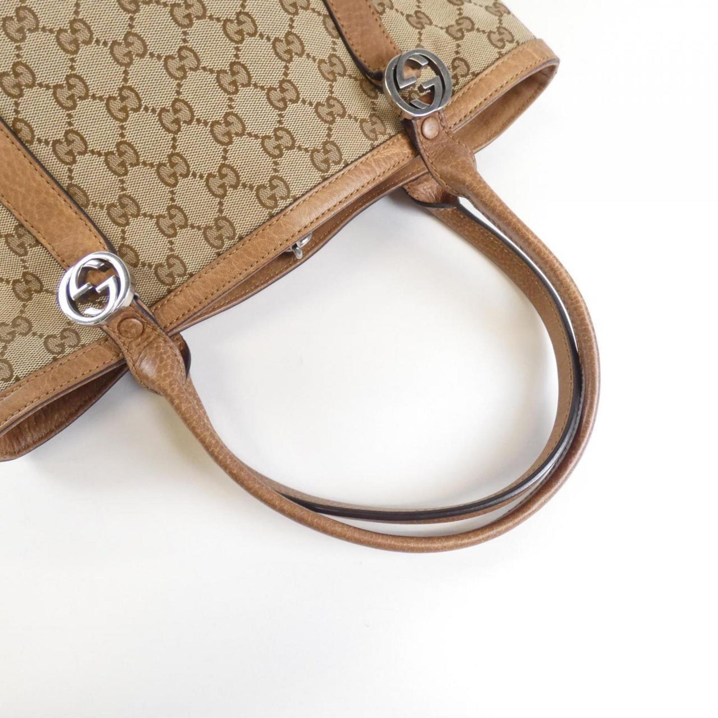 Gucci Beige Brown Gg Canvas Leather Tote Bag