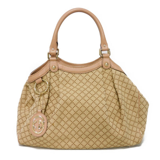 Gucci Beige Canvas Leather Handbag Tote Bag ()