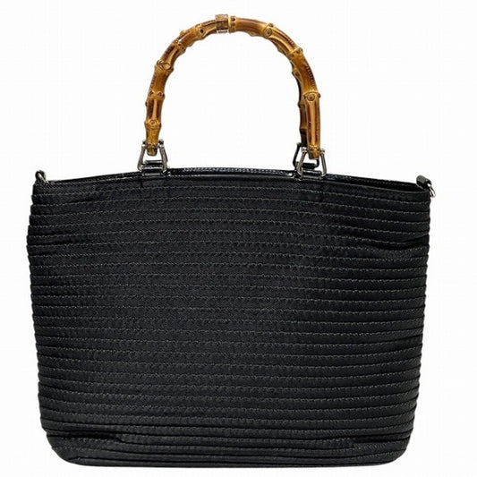 Gucci Black Canvas Leather Handbag Tote Bag ()