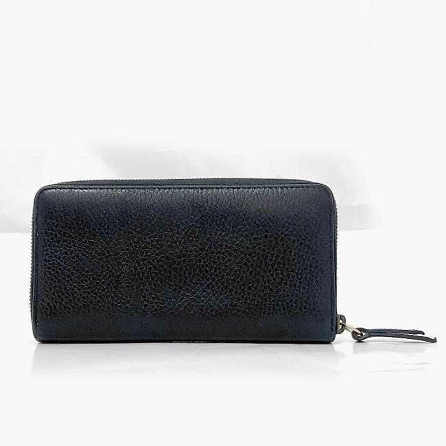 Gucci Black Silver Leather Long Wallet (Bi-Fold)