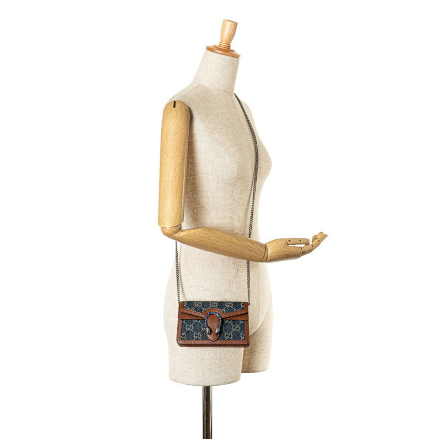 Gucci Blue Brown Denim Leather Shoulder Bag