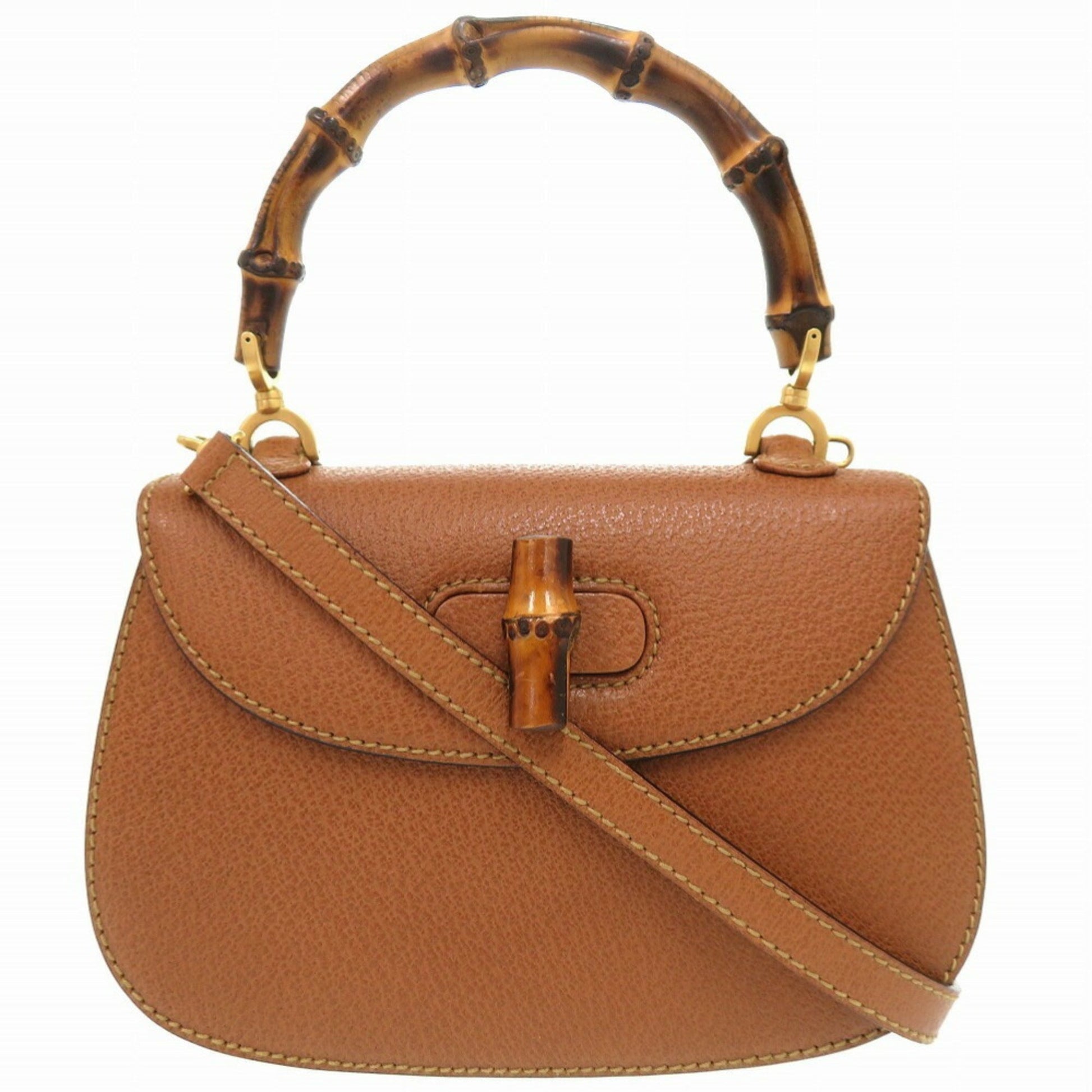 Gucci Brown Bamboo Leather Handbag ()