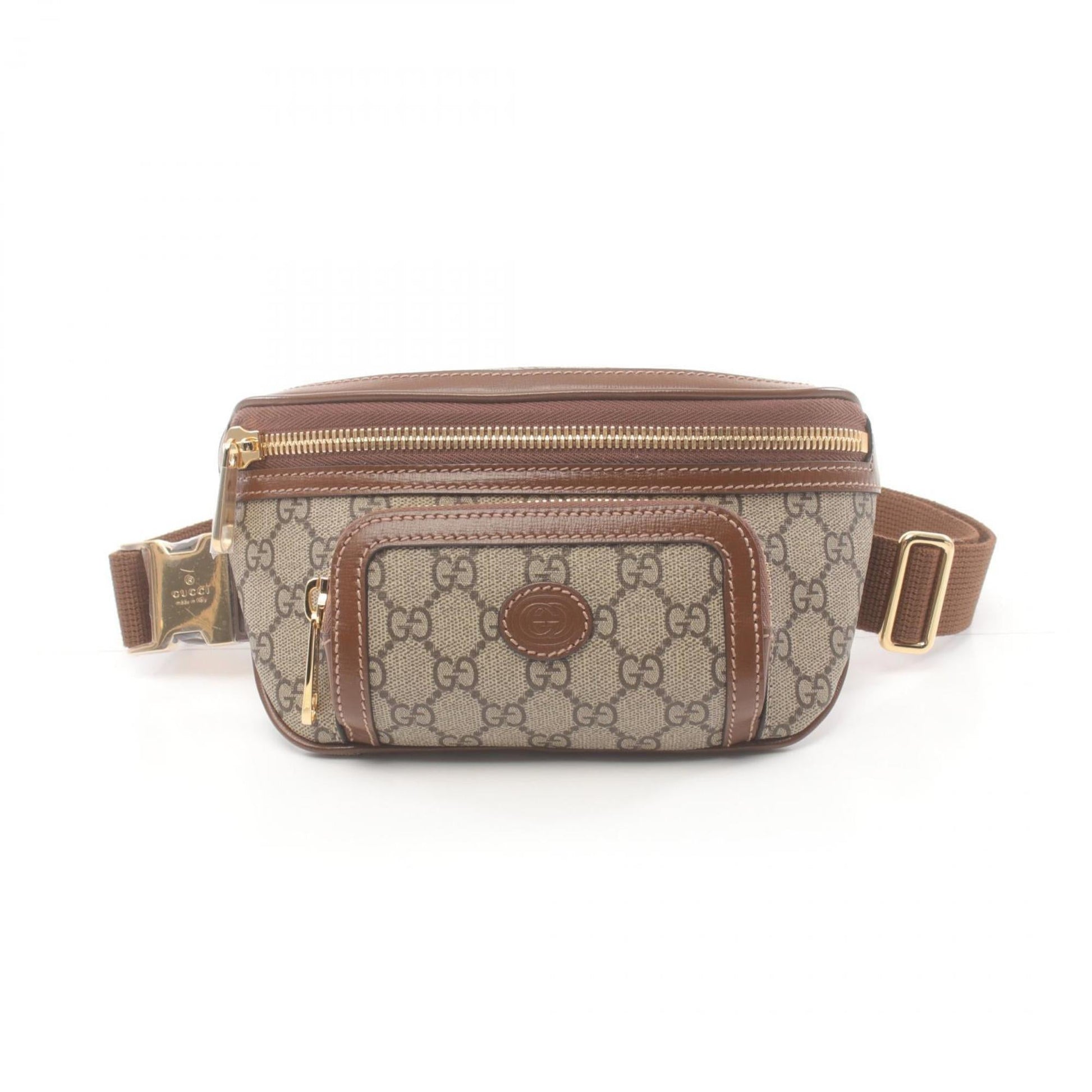 Gucci Beige Brown Coated Canvas Leather Fanny Pack ()