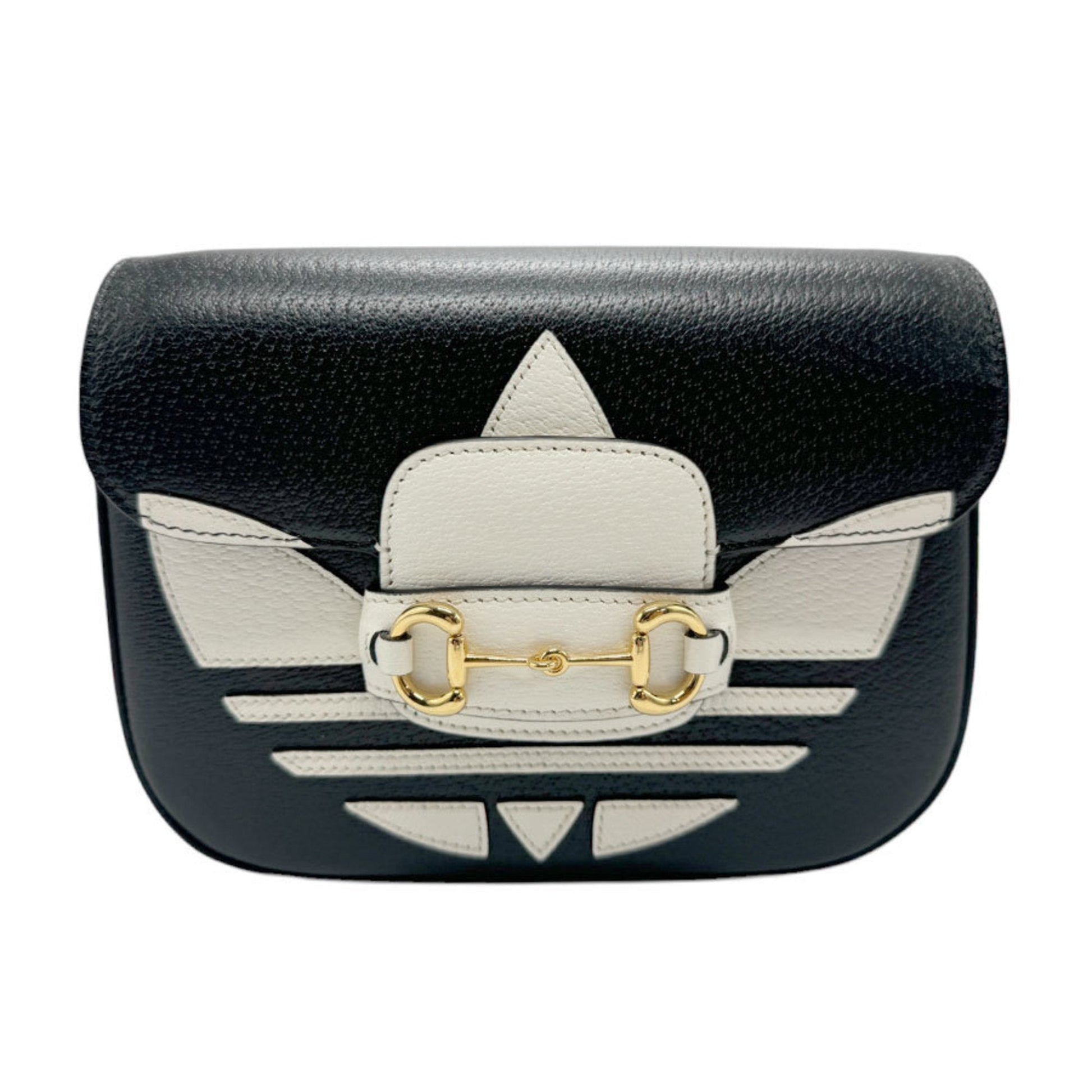 Gucci Black White Leather Shoulder Bag ()