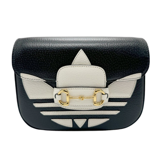 Gucci Black White Leather Shoulder Bag ()