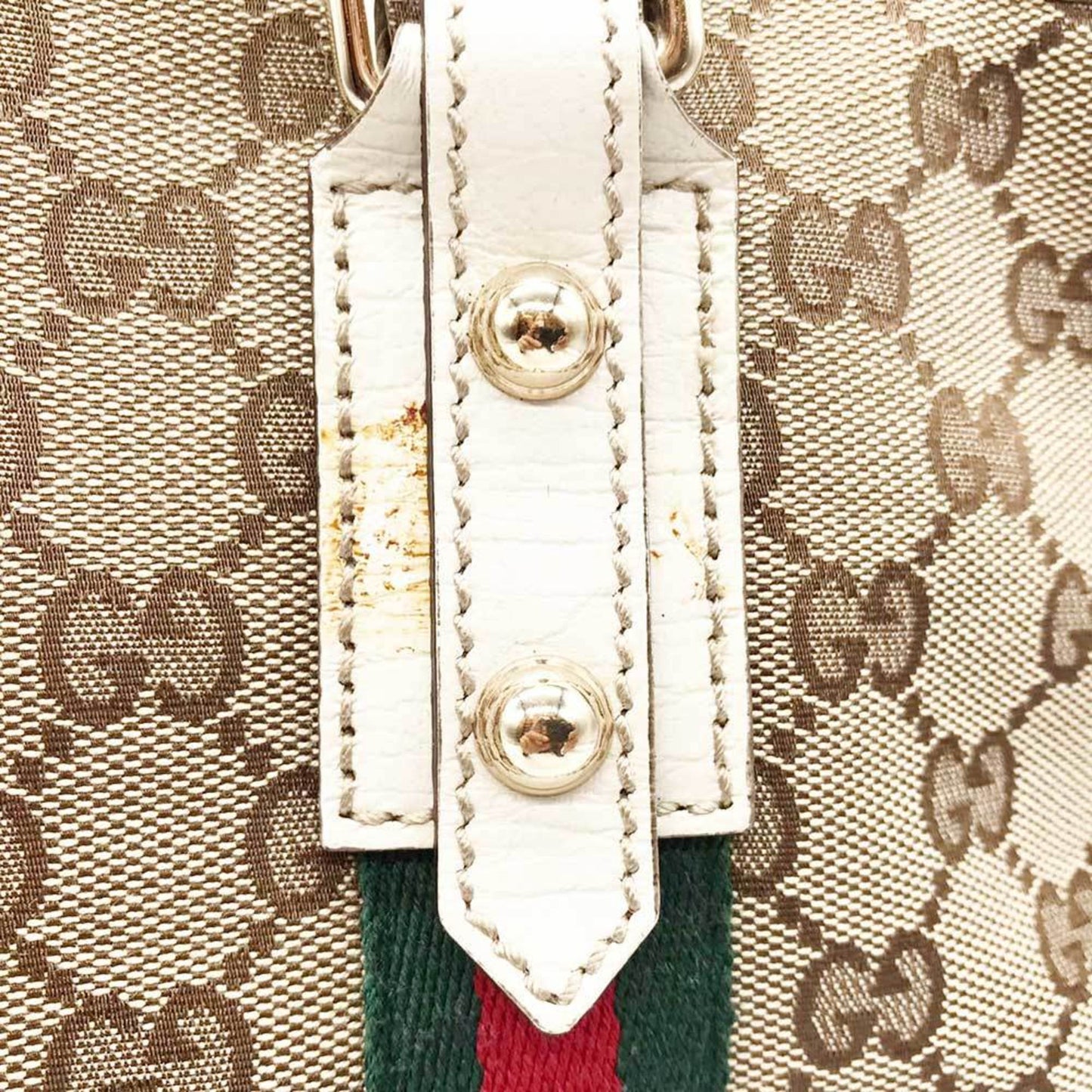 Gucci Sherry Line Beige White Gg Canvas Leather Tote Bag
