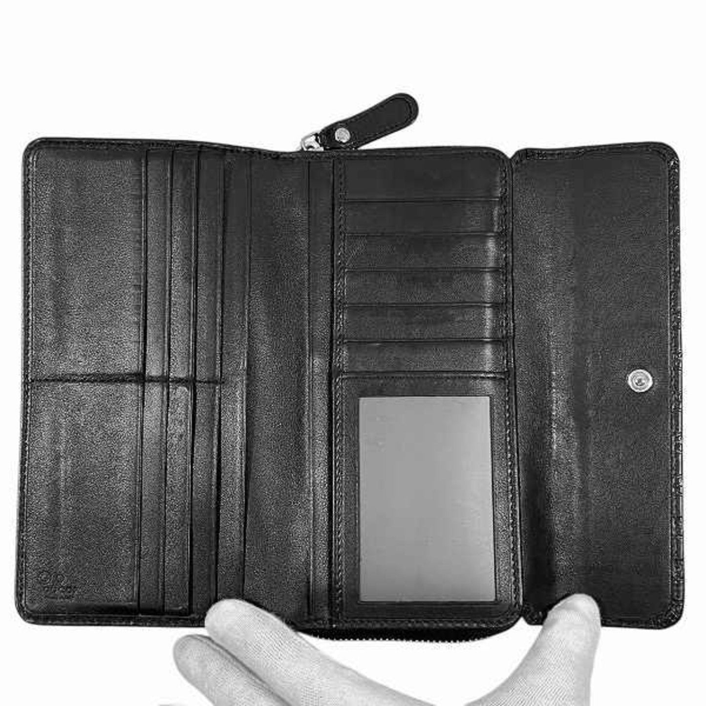 Gucci Black Leather Long Wallet (Tri-Fold)