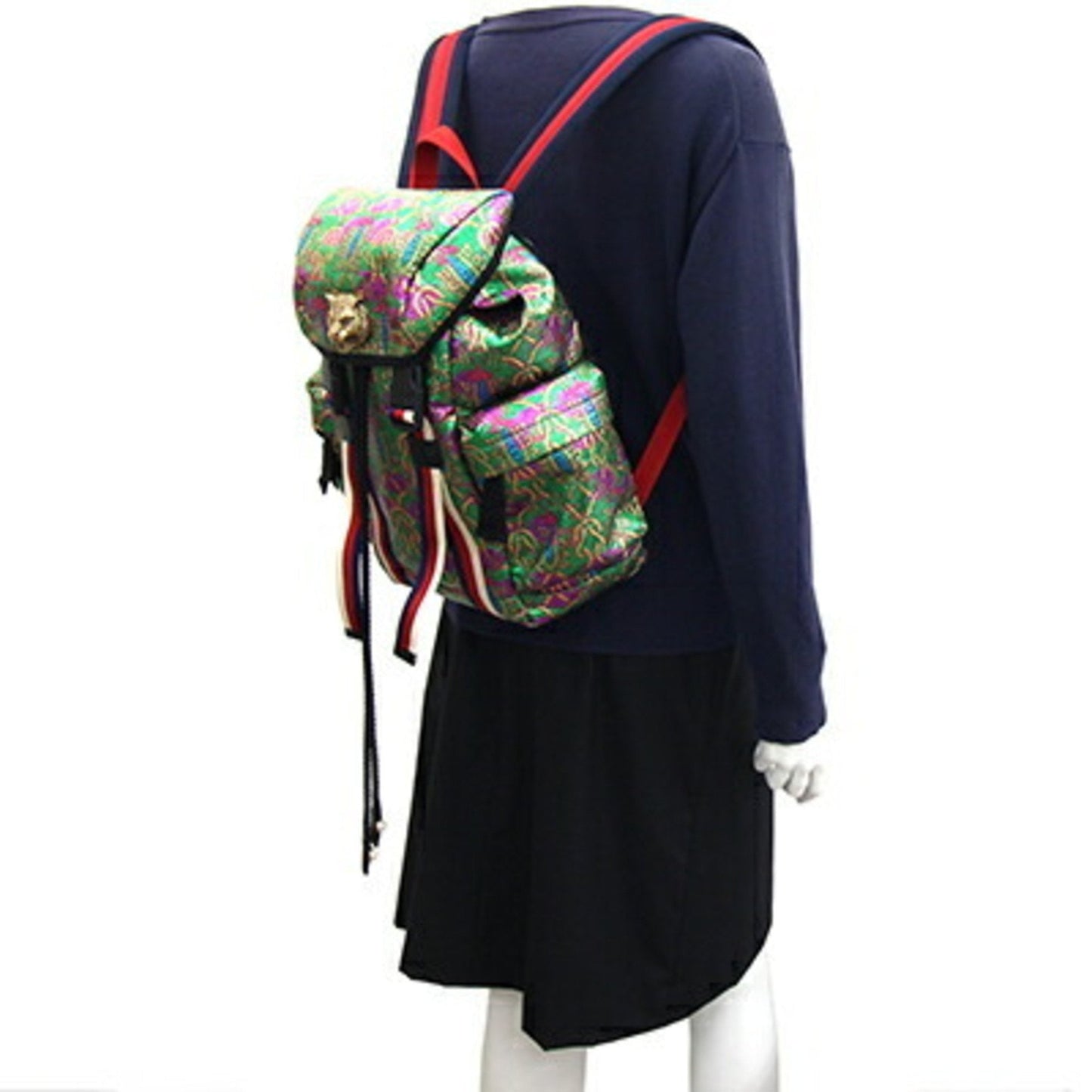 Gucci Green Multi-Color Coated Canvas Leather Backpack