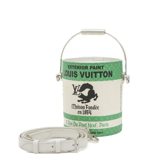 Louis Vuitton Green White Leather Handbag Shoulder Bag ()