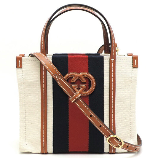 Gucci White Canvas Leather Tote Bag ()