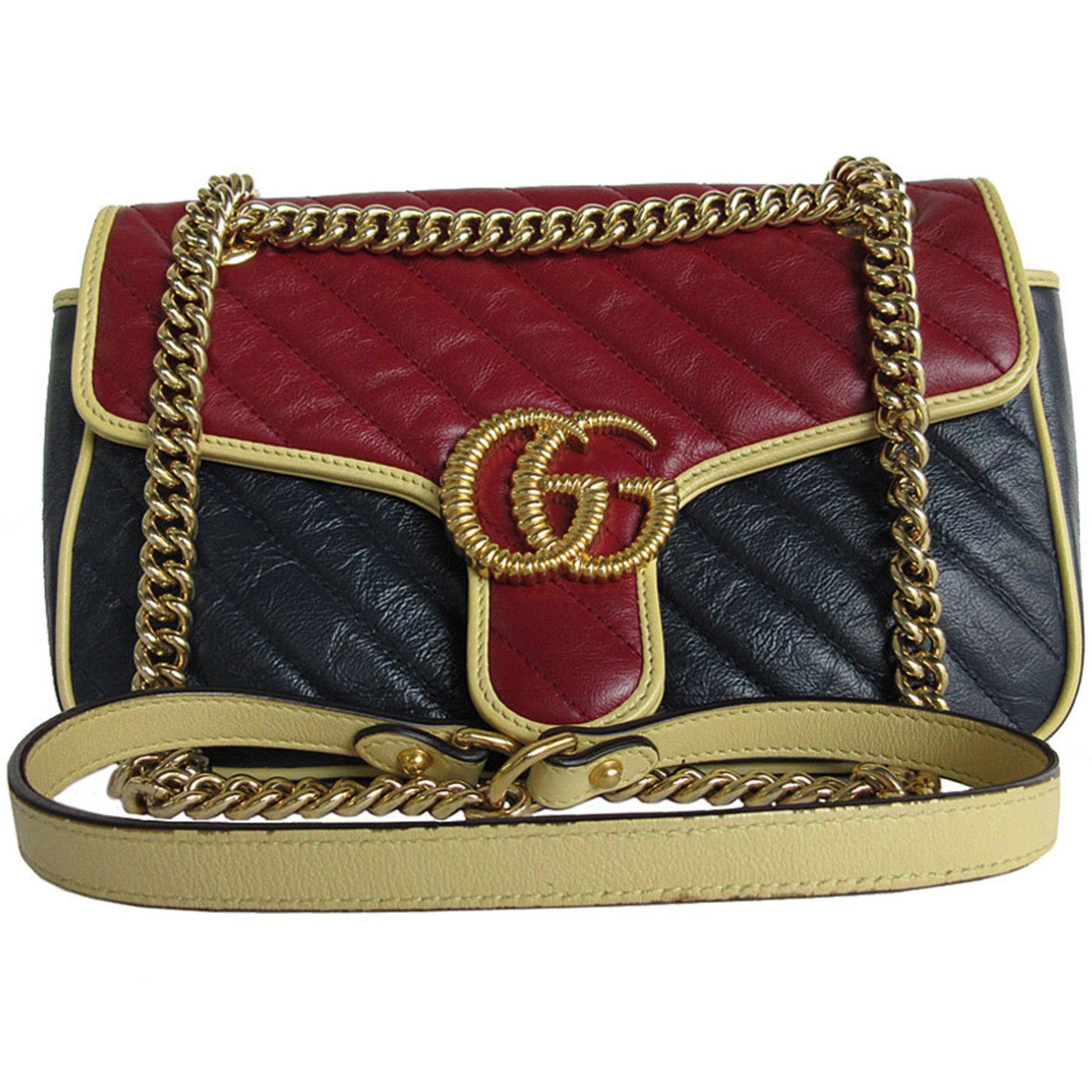 Gucci Burgundy Gold Navy Leather Metal Shoulder Bag ()
