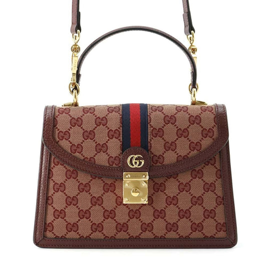 Gucci Bordeaux Canvas Leather Handbag Shoulder Bag ()
