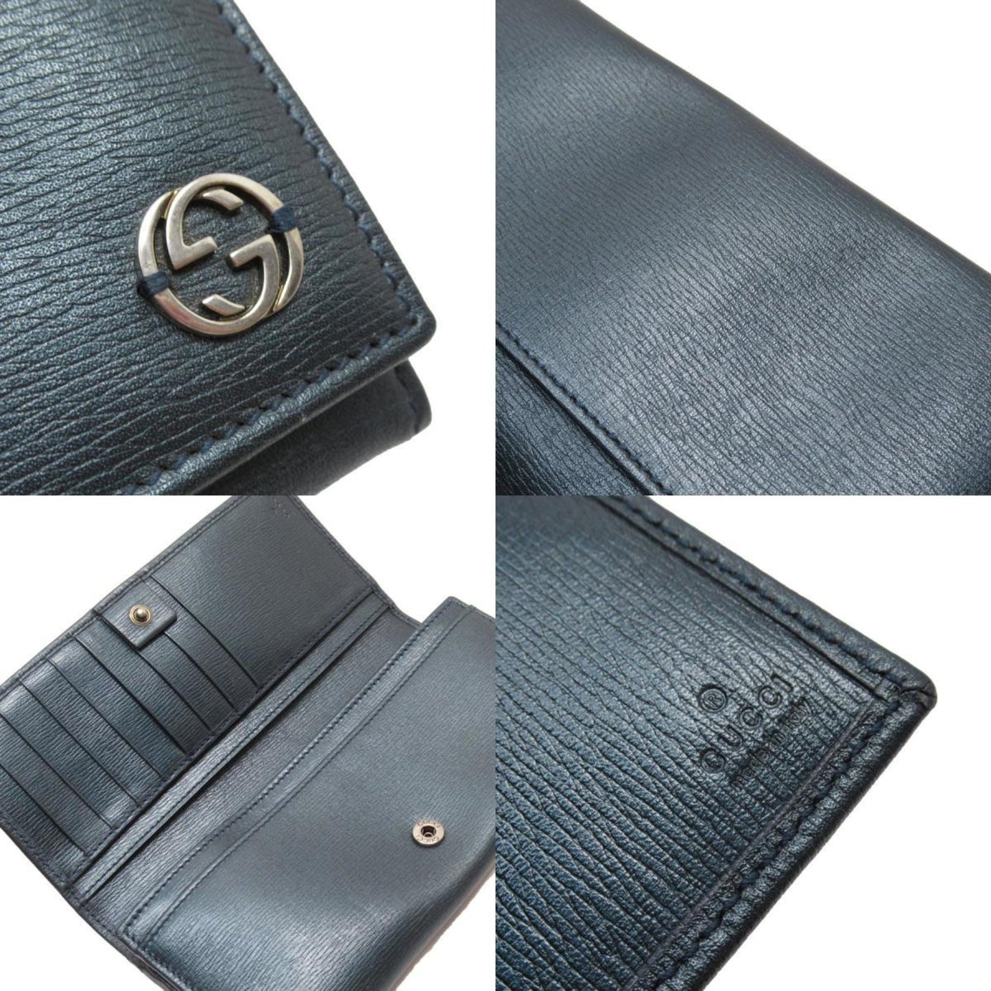 Gucci Dark Blue Leather Long Wallet (Bi-Fold)