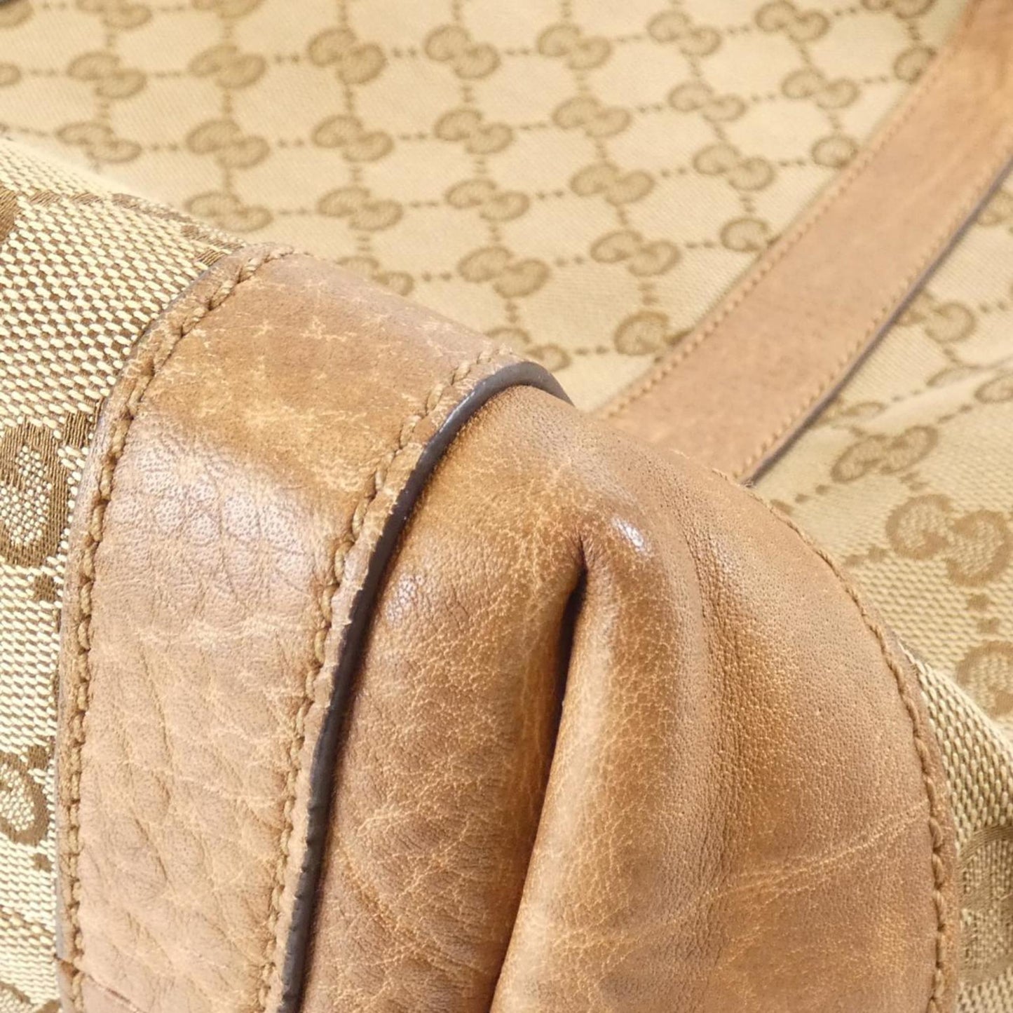 Gucci Beige Brown Gg Canvas Leather Tote Bag