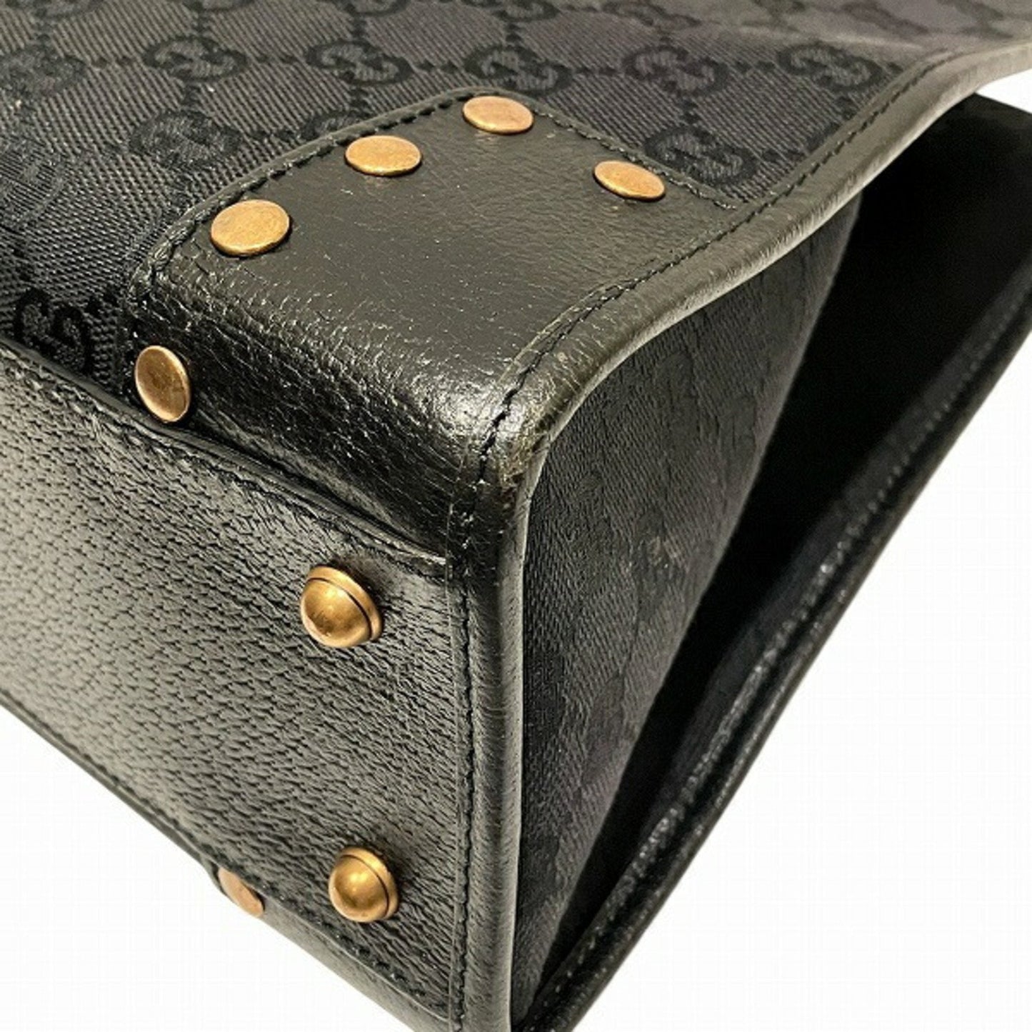 Gucci Black Canvas Leather Handbag Tote Bag