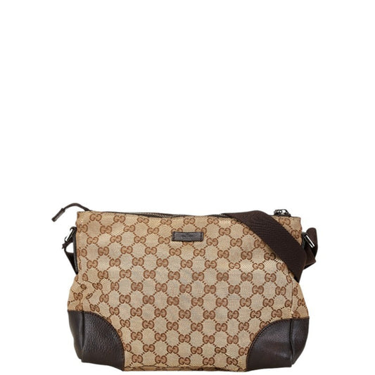 Gucci Beige Brown Canvas Leather Shoulder Bag ()