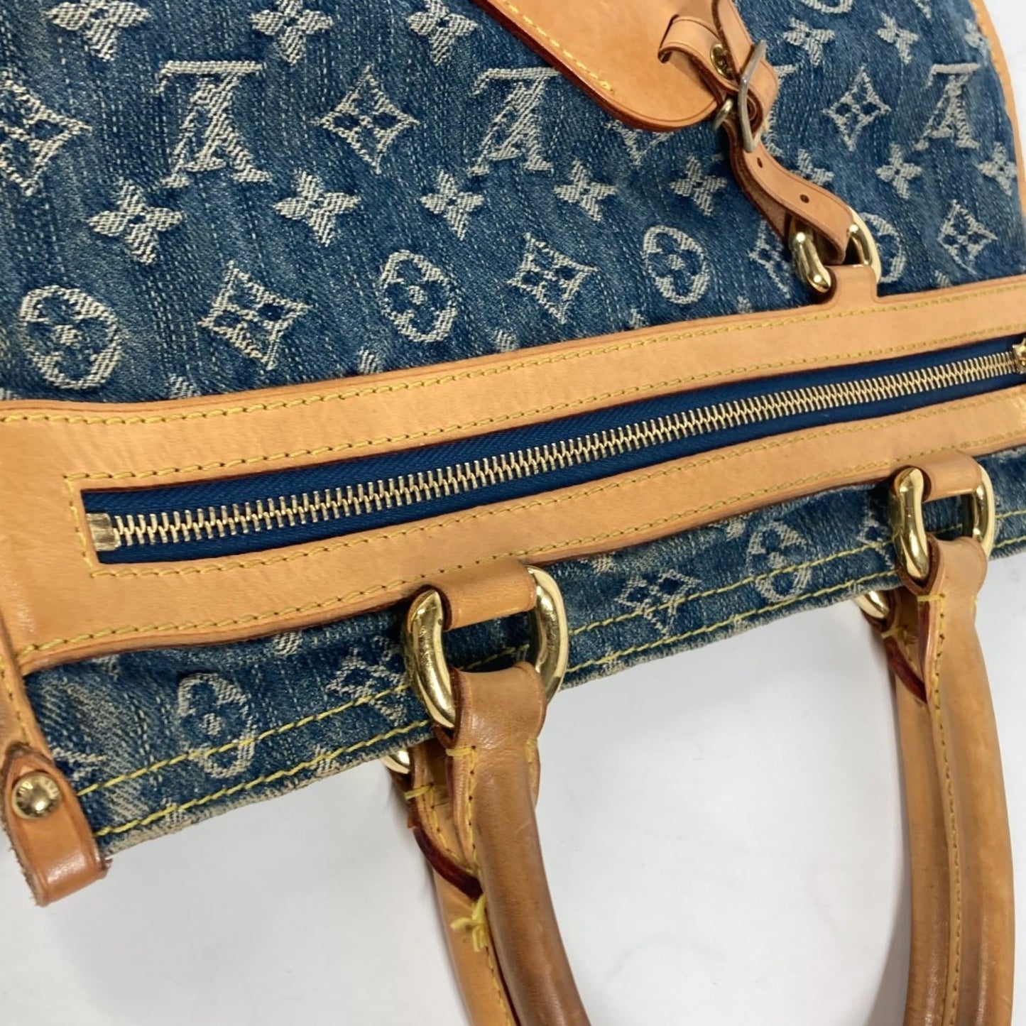 Louis Vuitton Blue Yellow Monogram Denim Shoulder Bag Tote Bag