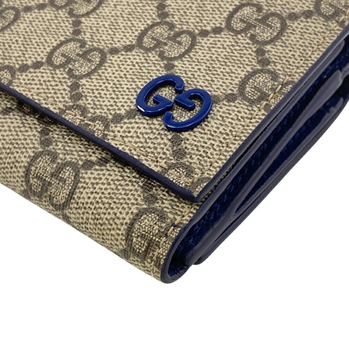 Gucci Beige Blue Gg Supreme Leather Wallet (Tri-Fold)
