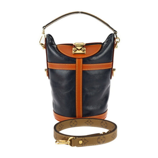 Louis Vuitton Brown Navy Leather Monogram Reverse Handbag Shoulder Bag Tote Bag ()