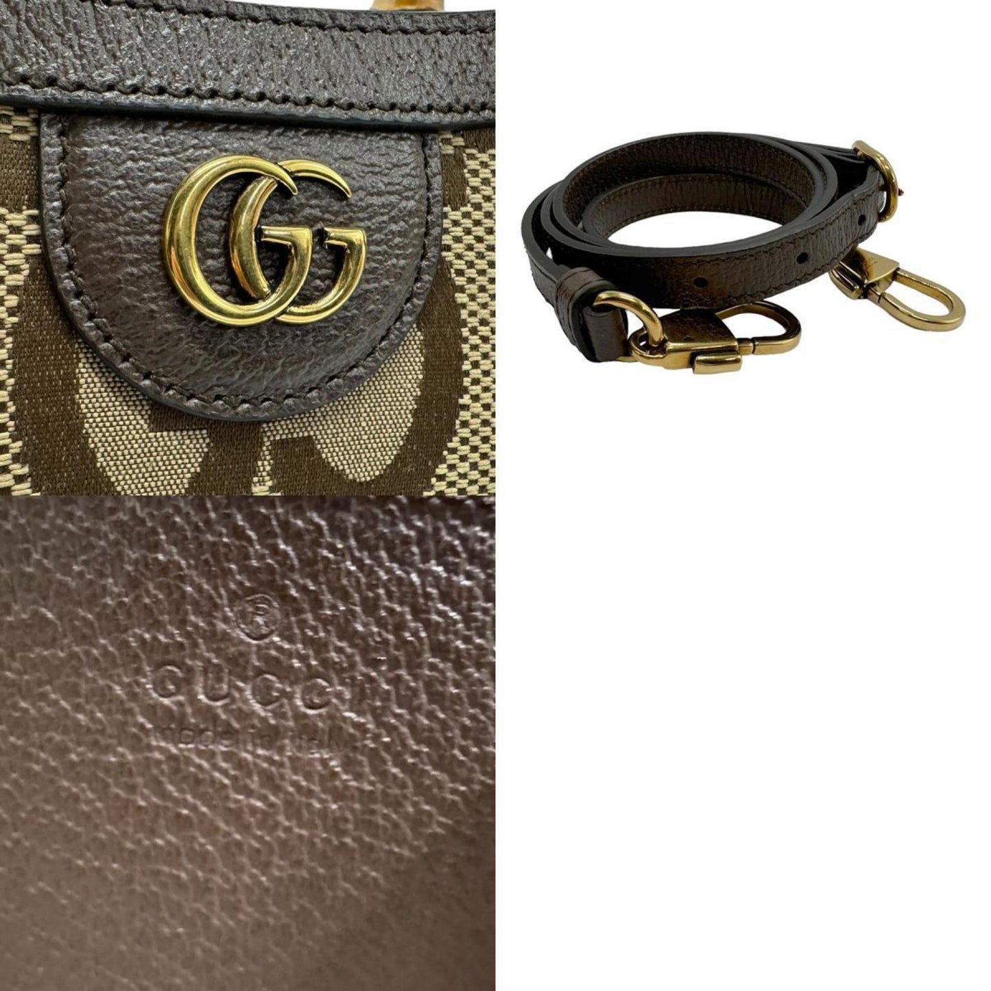 Gucci Brown Gg Canvas Leather Handbag Shoulder Bag Tote Bag