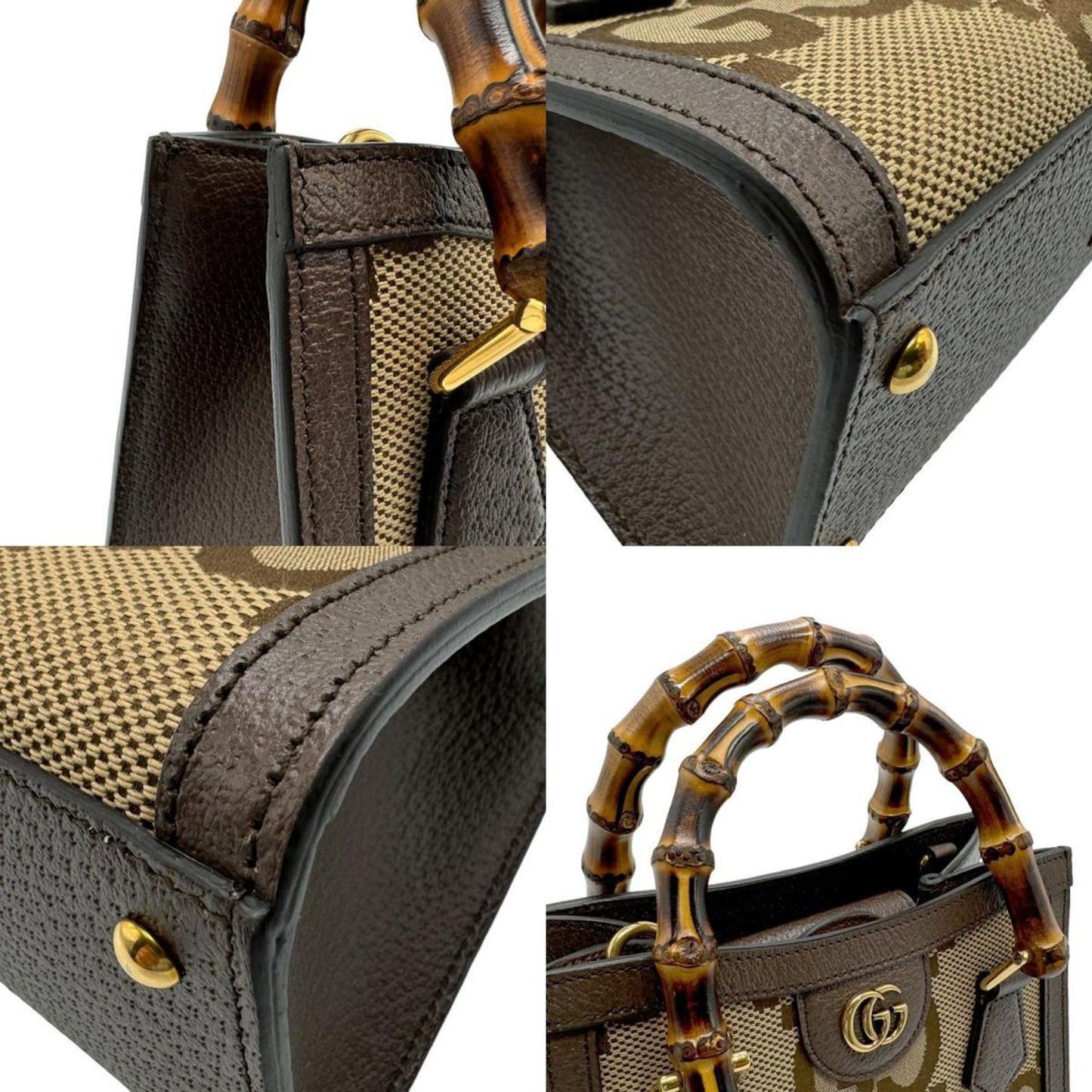 Gucci Brown Gg Canvas Leather Handbag Shoulder Bag Tote Bag
