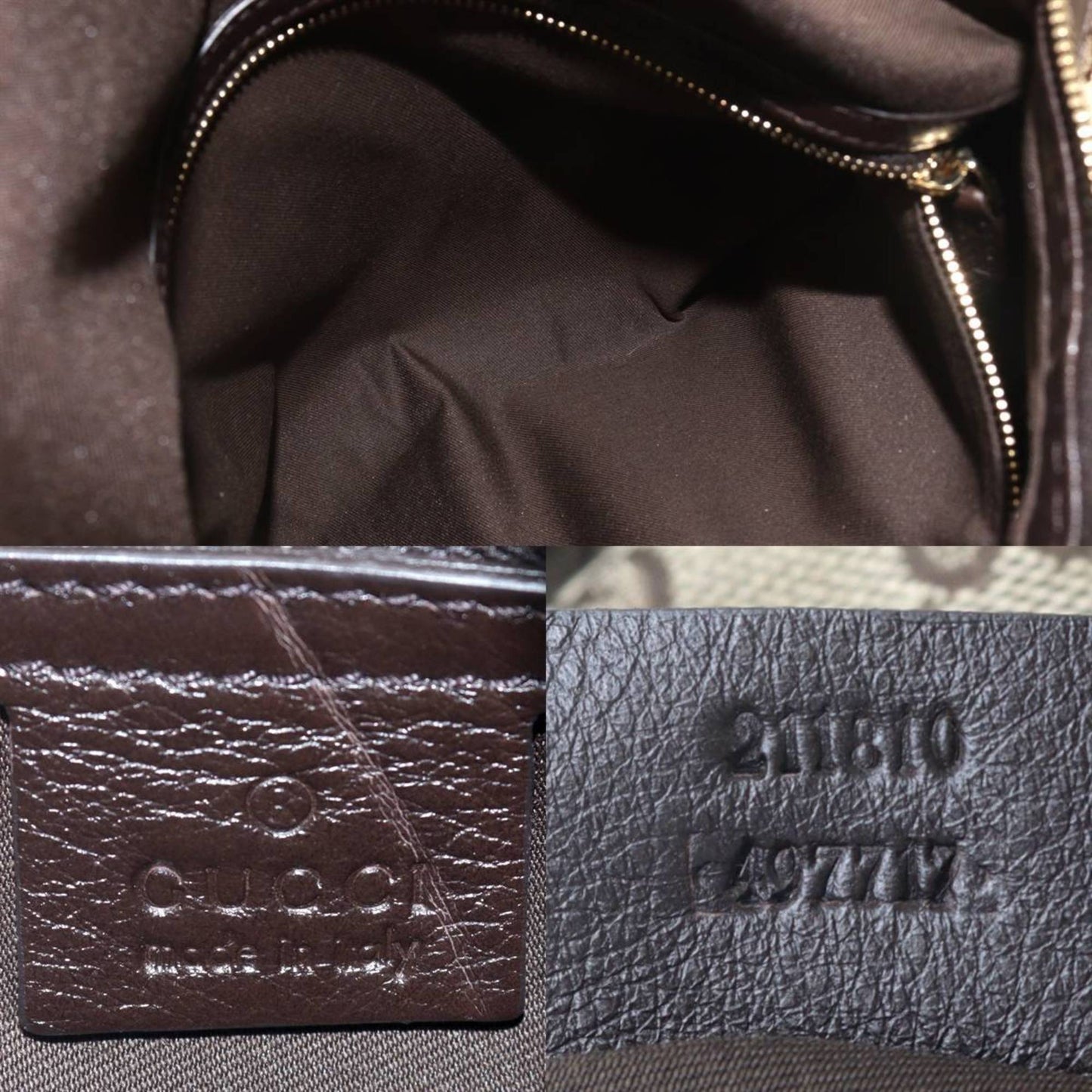 Gucci Dark Brown Khaki Jacquard Leather Shoulder Bag