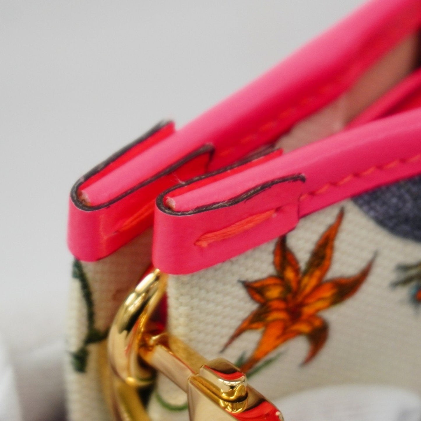 Gucci Pink White Canvas Leather Tote Bag
