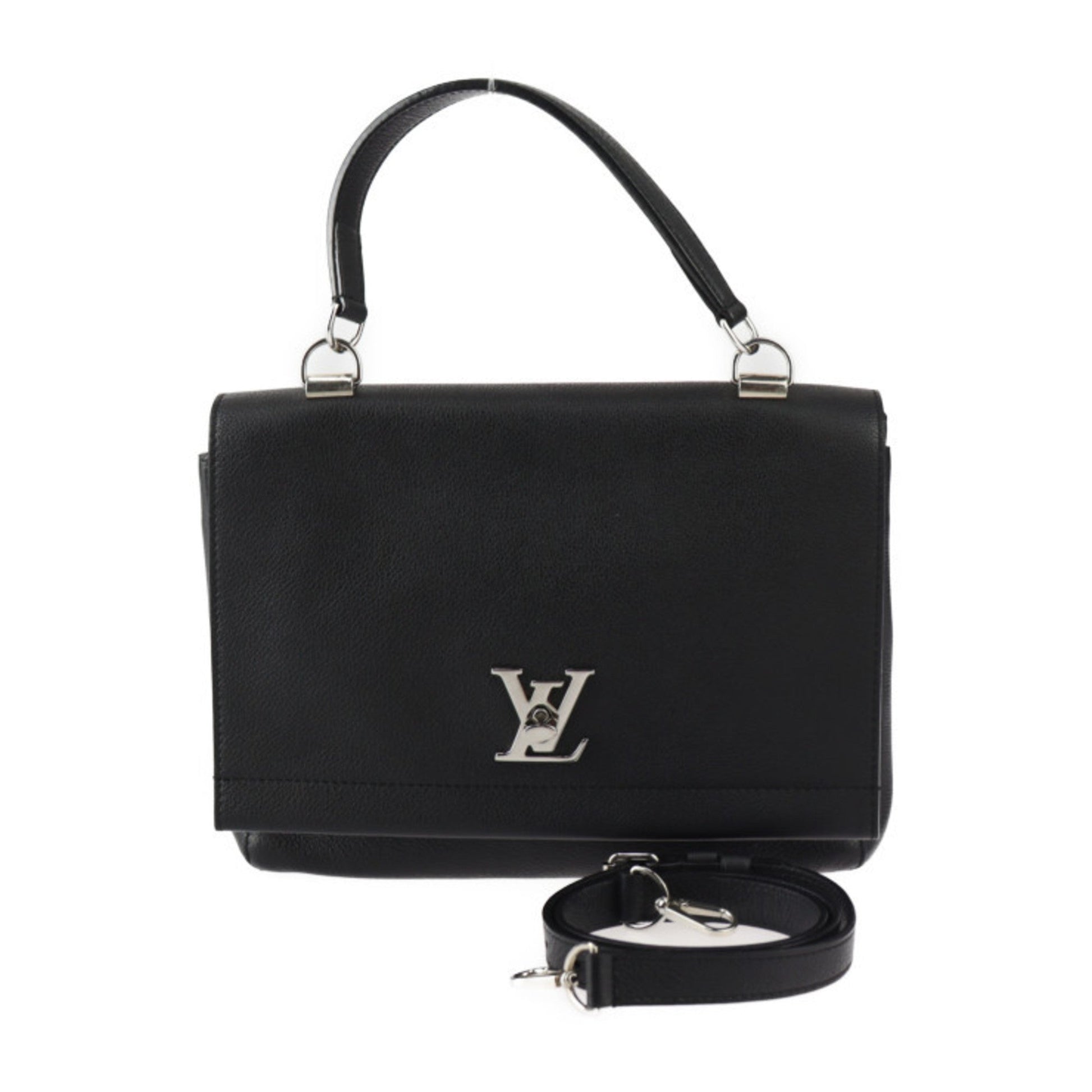 Louis Vuitton Black Leather Handbag Shoulder Bag Tote Bag ()