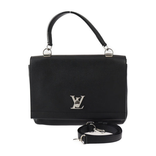 Louis Vuitton Black Leather Handbag Shoulder Bag Tote Bag ()