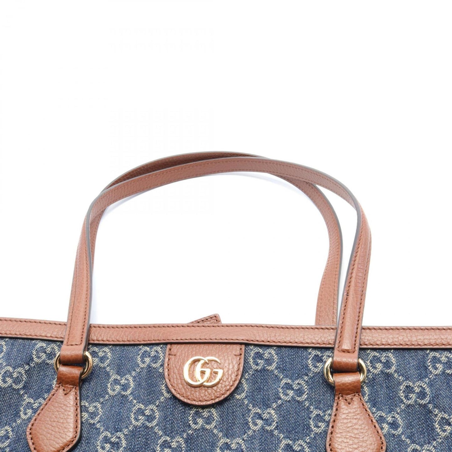 Gucci Brown Navy Denim Leather Tote Bag