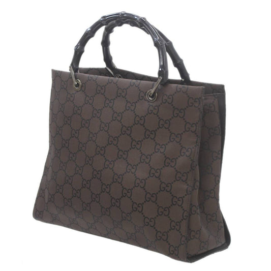 Gucci Dark Brown Canvas Leather Tote Bag ()