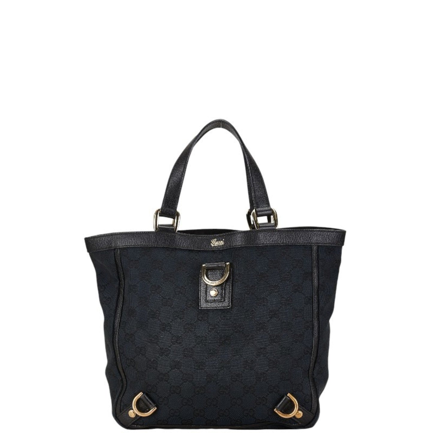 Gucci Black Canvas Leather Handbag Tote Bag ()