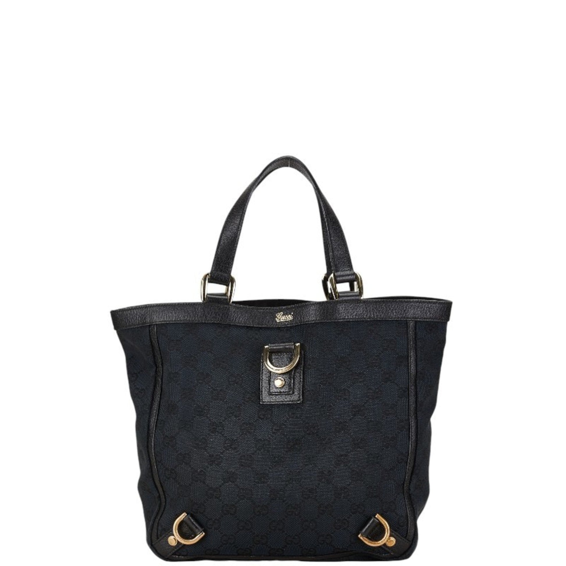 Gucci Black Canvas Leather Handbag Tote Bag ()