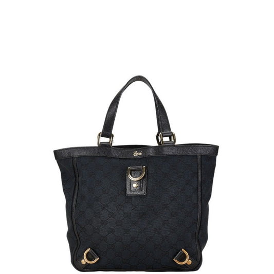 Gucci Black Canvas Leather Handbag Tote Bag ()